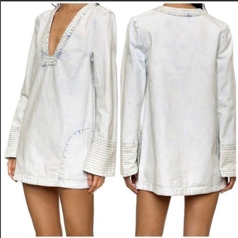 Free People acid wash denim tunic/mini dress - Picture 2 of 7